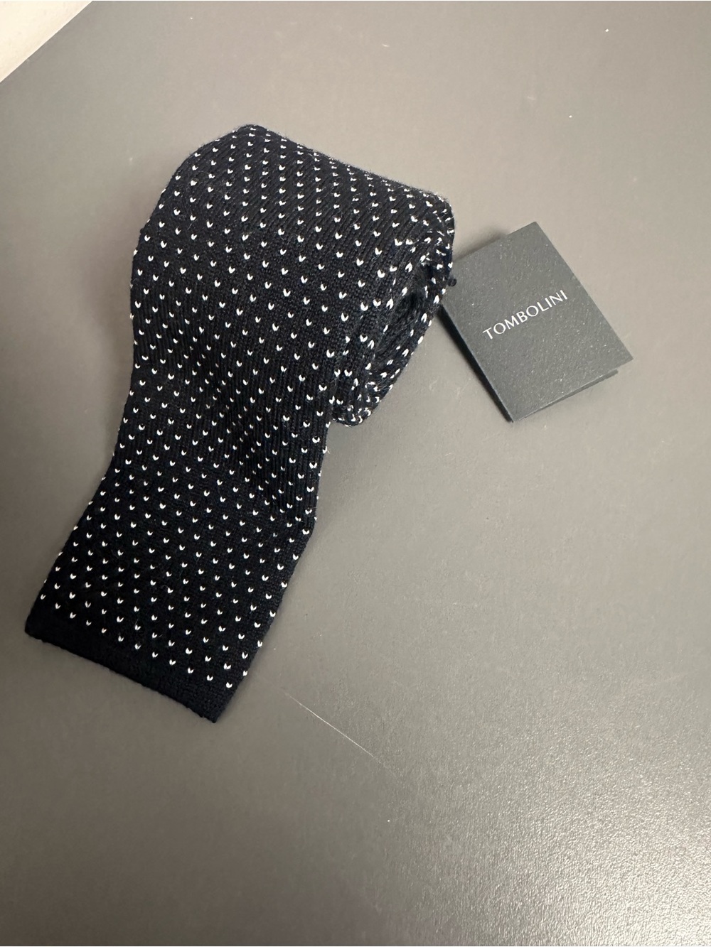 NWT Tombolini Knit Wool Tie Navy White Square Tip Made Italy
